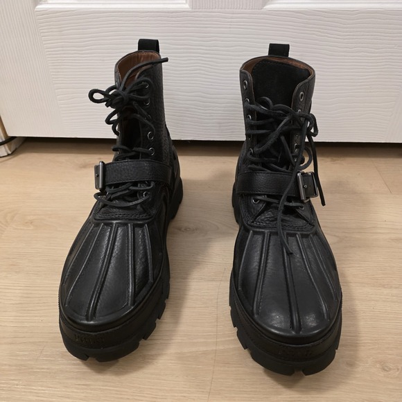 Polo Ralph Lauren Black Leather Lace Up Waterproof Oslo Low Ankle Boots Size 12D - Picture 3 of 8